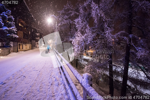 Image of snowy streets of the Alpine mountain village