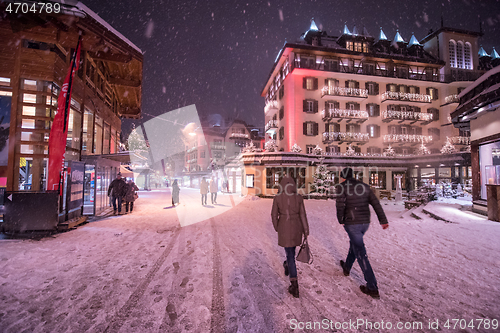 Image of snowy streets of the Alpine mountain village