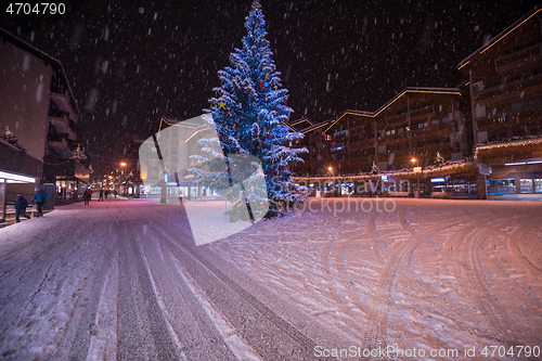 Image of snowy streets of the Alpine mountain village