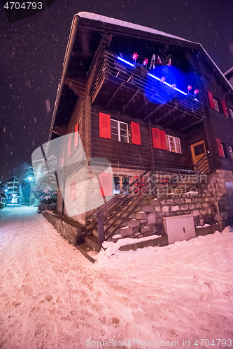 Image of snowy streets of the Alpine mountain village