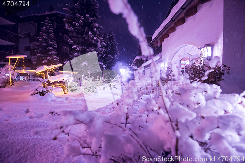 Image of snowy streets of the Alpine mountain village