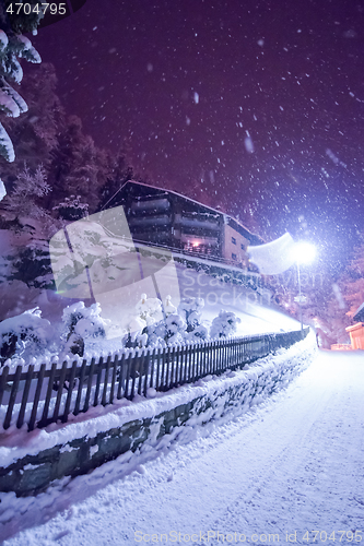 Image of snowy streets of the Alpine mountain village