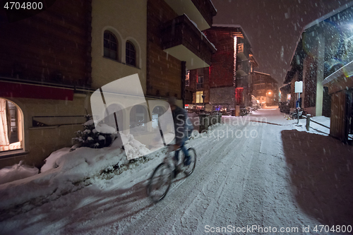 Image of snowy streets of the Alpine mountain village