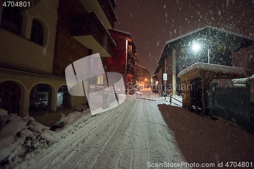 Image of snowy streets of the Alpine mountain village