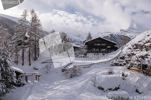 Image of mountain houses at cold winter day