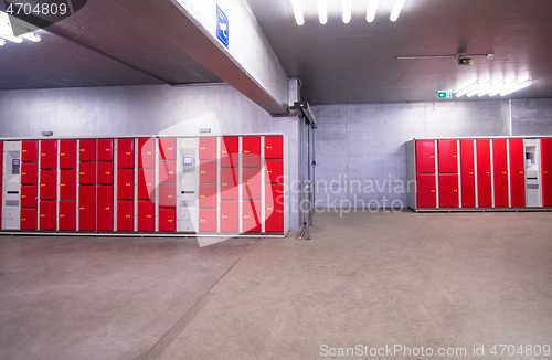 Image of red safety lockers