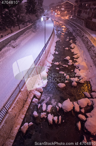 Image of snowy streets of the Alpine mountain village