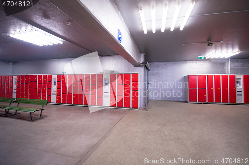 Image of red safety lockers