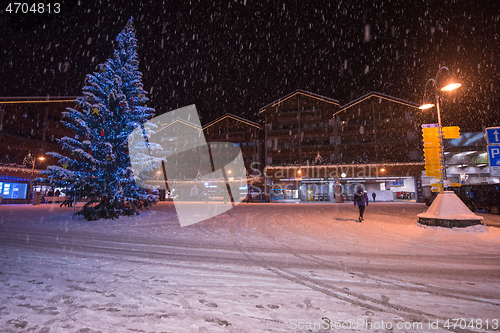 Image of snowy streets of the Alpine mountain village