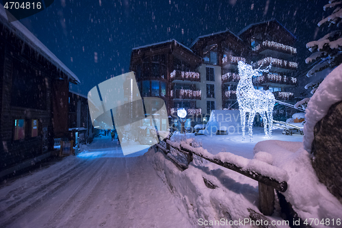 Image of snowy streets of the Alpine mountain village