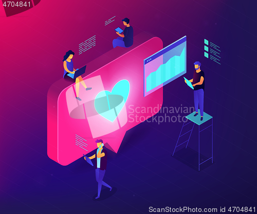 Image of Social media engagement isometric 3D concept illustration.