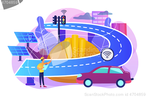 Image of Smart roads construction concept vector illustration.