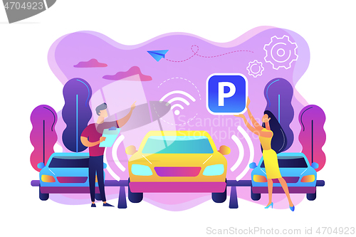 Image of Self-parking car system concept vector illustration.