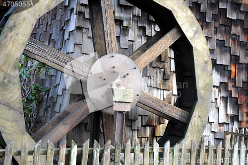 Image of Wooden water wheel.