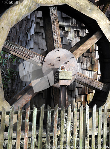 Image of Wooden water wheel.