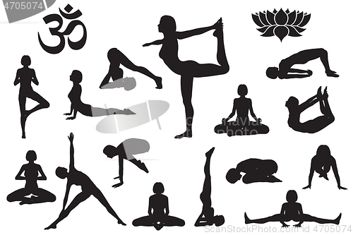 Image of Silhouettes of girl in yoga poses