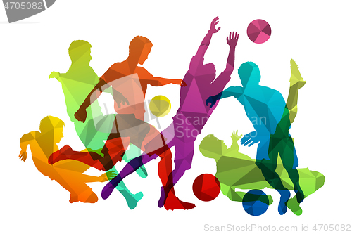 Image of Soccer players silhouettes with ball