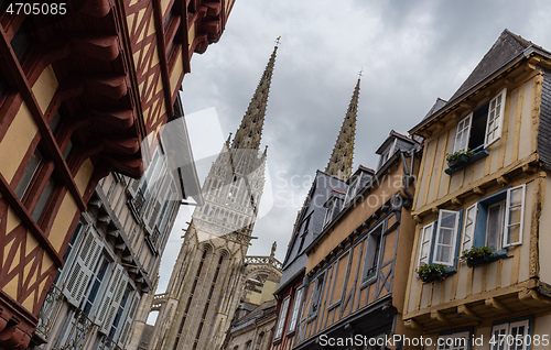 Image of Street in Quimper with a view of the Cathedral