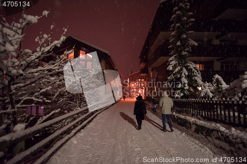 Image of snowy streets of the Alpine mountain village