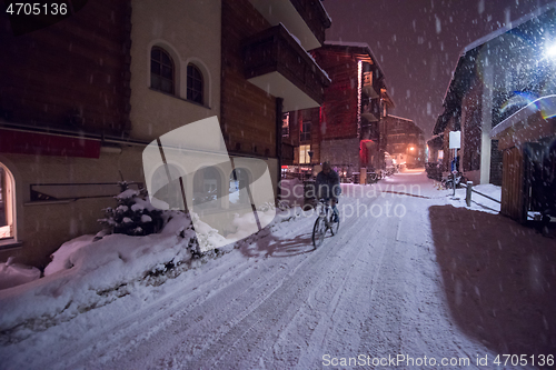 Image of snowy streets of the Alpine mountain village