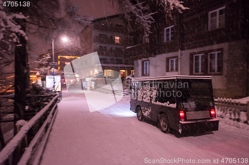 Image of Electric taxi bus in the car-free holiday montain resort