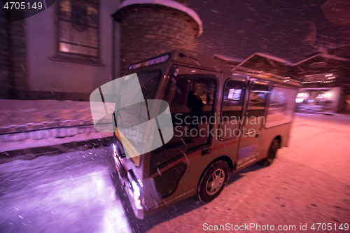 Image of Electric taxi bus in the car-free holiday montain resort