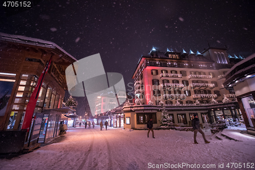 Image of snowy streets of the Alpine mountain village