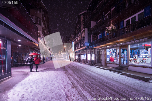 Image of snowy streets of the Alpine mountain village