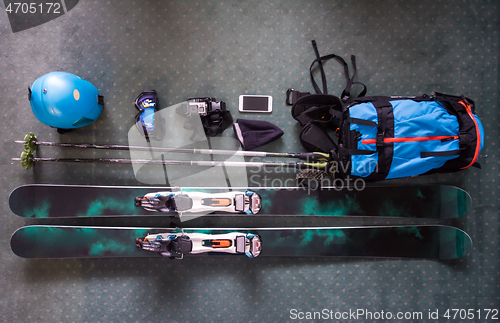 Image of top view of ski accessories