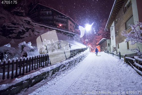 Image of snowy streets of the Alpine mountain village