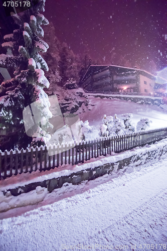 Image of snowy streets of the Alpine mountain village