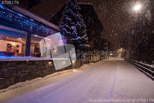 Image of snowy streets of the Alpine mountain village