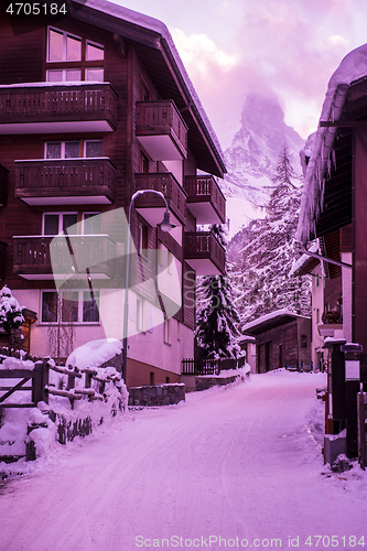 Image of old village with Matterhorn peak in background