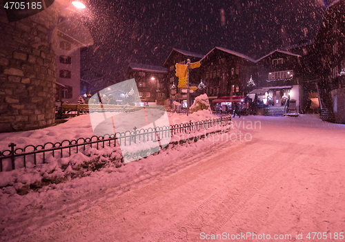 Image of snowy streets of the Alpine mountain village