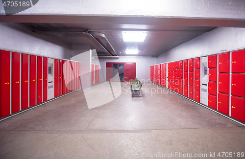 Image of red safety lockers