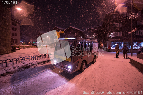 Image of Electric taxi bus in the car-free holiday montain resort