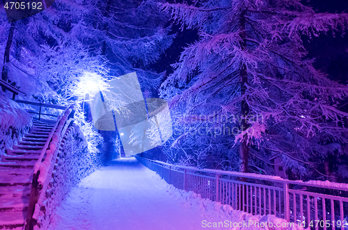 Image of snowy streets of the Alpine mountain village