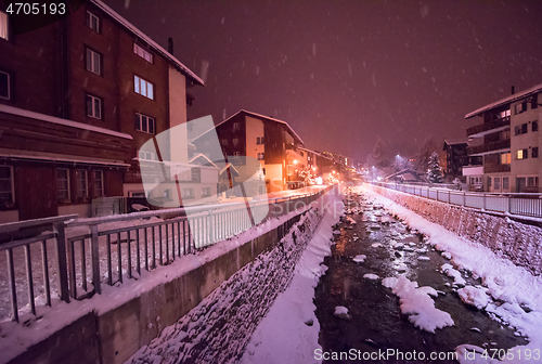 Image of snowy streets of the Alpine mountain village