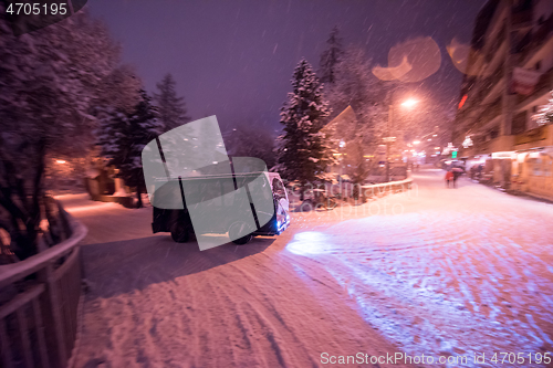 Image of Electric taxi bus in the car-free holiday montain resort