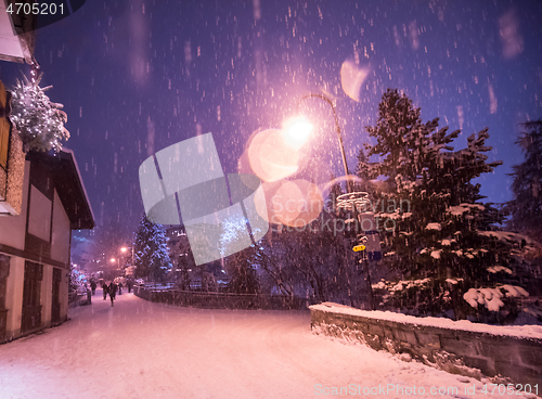 Image of snowy streets of the Alpine mountain village