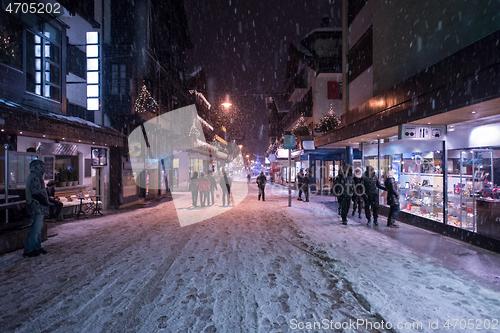 Image of snowy streets of the Alpine mountain village