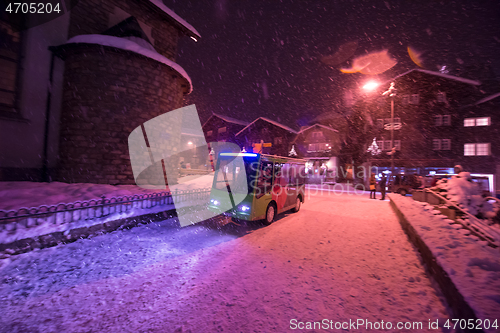 Image of Electric taxi bus in the car-free holiday montain resort