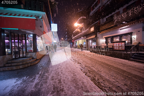 Image of snowy streets of the Alpine mountain village