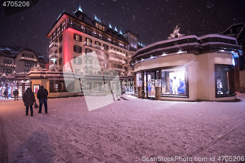 Image of snowy streets of the Alpine mountain village