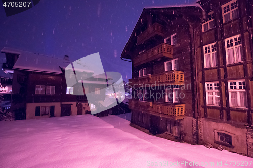 Image of snowy streets of the Alpine mountain village