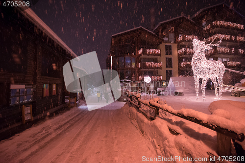 Image of snowy streets of the Alpine mountain village