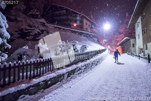 Image of snowy streets of the Alpine mountain village