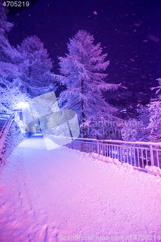 Image of snowy streets of the Alpine mountain village