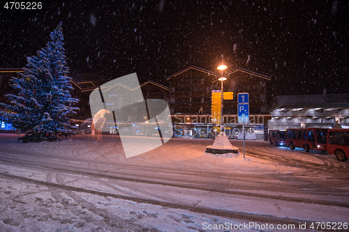 Image of snowy streets of the Alpine mountain village