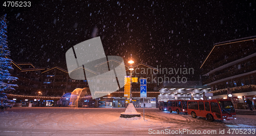 Image of snowy streets of the Alpine mountain village